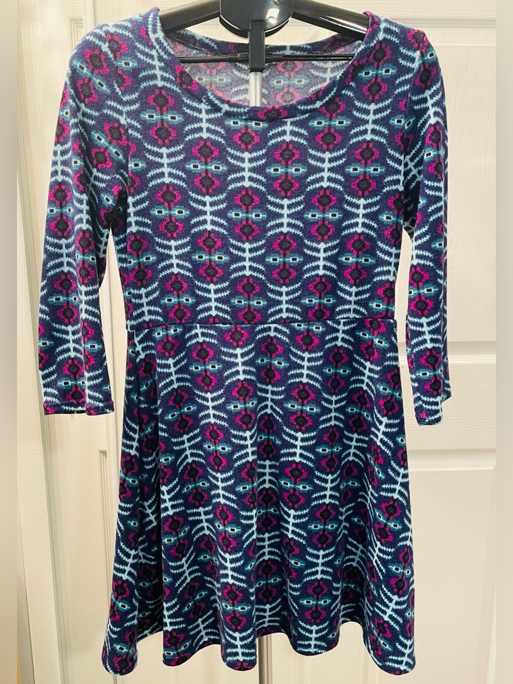 Navy Floral-Pattern Fit & Flare Dress